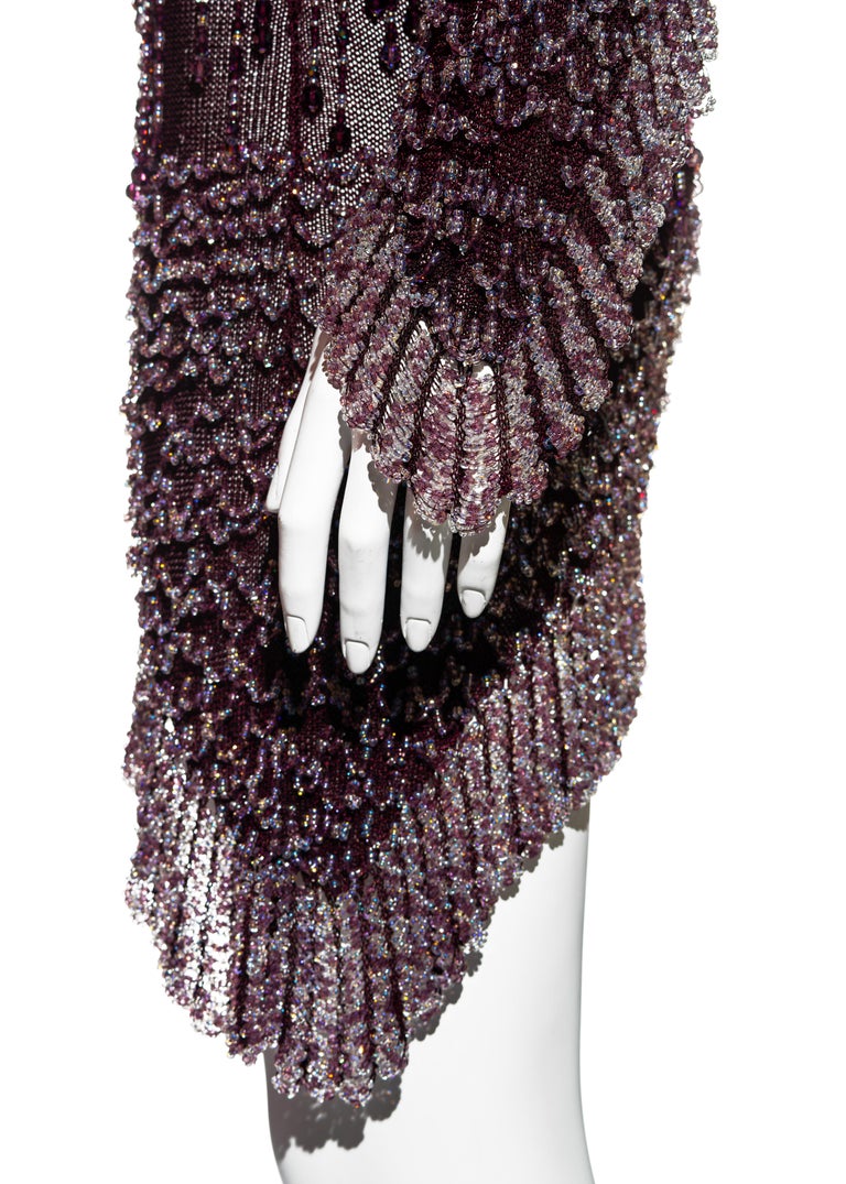 julien macdonald crochet dress Julien Macdonald purple crochet knit beaded mini dress, fw 2004 For Sale at  1stDibs