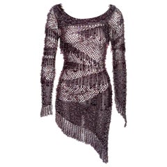 Julien Macdonald purple crochet knit beaded mini dress, fw 2004