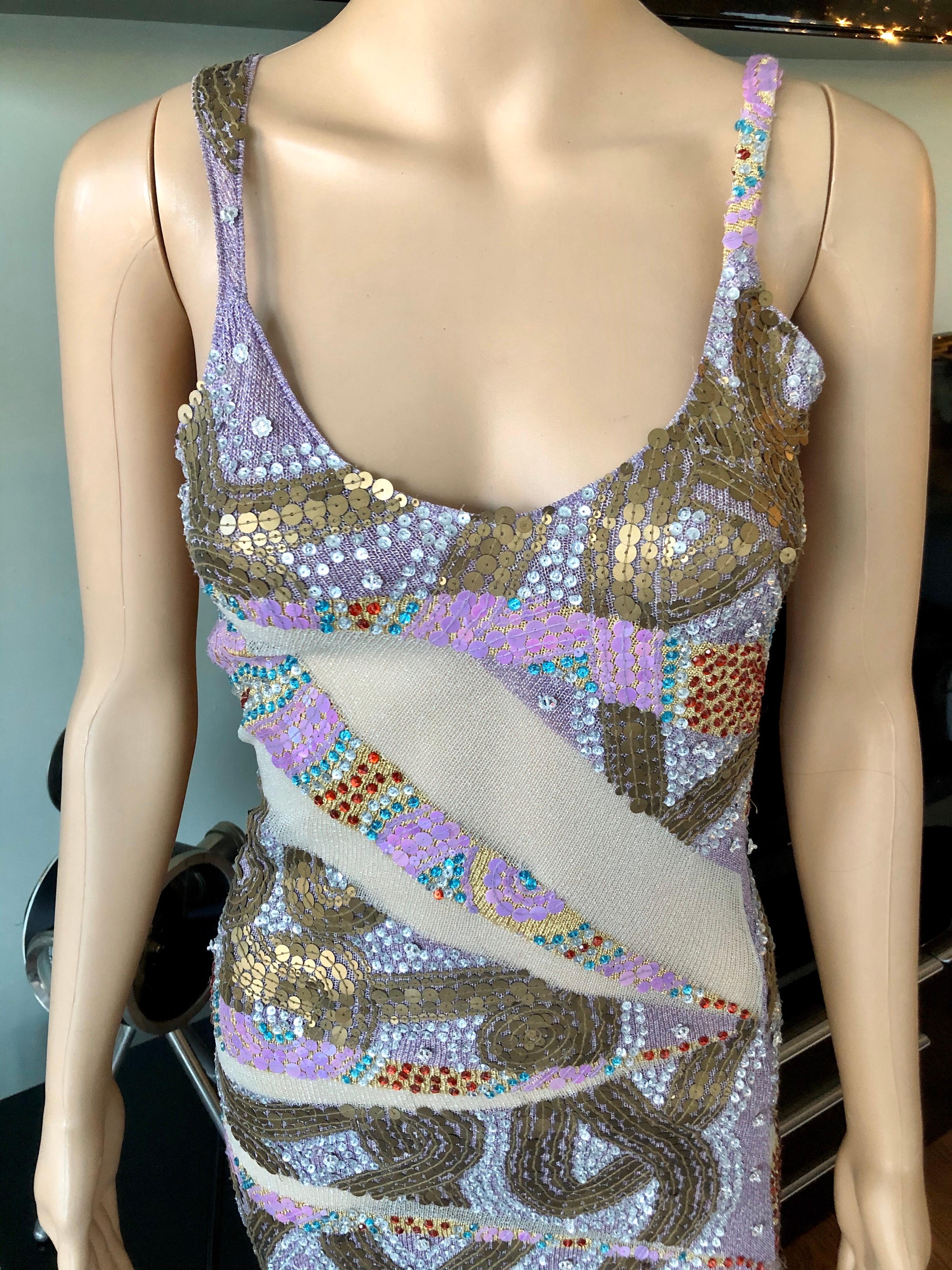 Women's Julien MacDonald S/S 2001 Embellished Sheer Mesh Panels Knit Maxi Dress