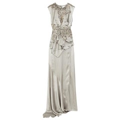Julien Macdonald Silk Silver Feather Applique Gown - Size US 4