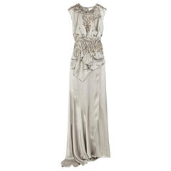 silver feather dress Julien Macdonald Silk Silver Feather Applique Gown - Size US 4