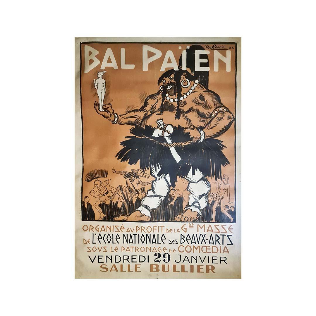 Schönes Plakat von 1925 für den 1. Bal Païen, der zugunsten der großen Masse der École Nationale des Beaux-Arts organisiert wurde,

Die Masse hat es in den Studios der École des Beaux-Arts schon immer gegeben: In erster Linie ist es das Budget, das