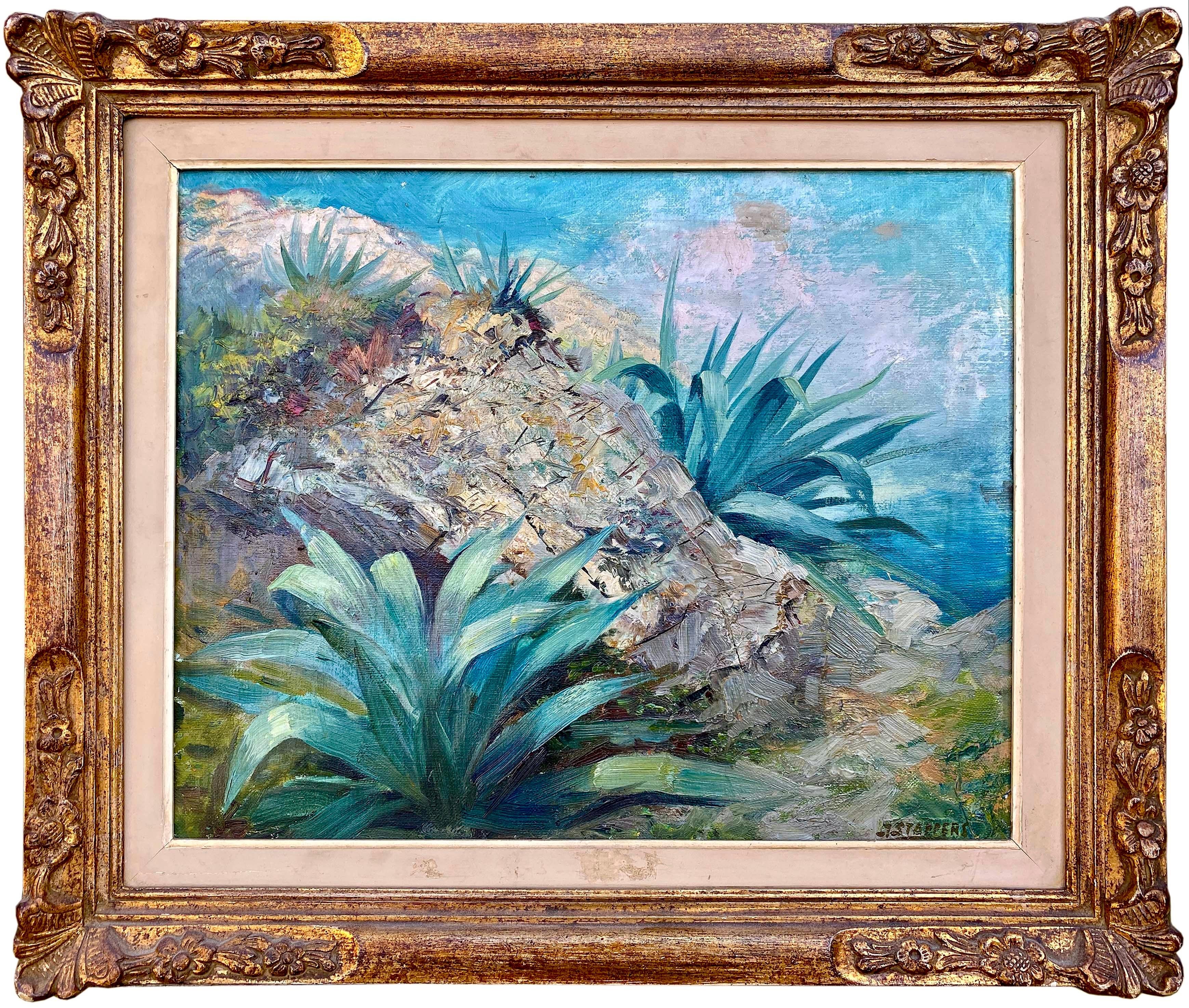Una vista sulla costa con Agave

Julien Stappers Julien
Chenee 1875 - 1960
Pittore belga
Firma: Firmato in basso a destra

Medium: Olio su tela
Dimensioni: Dimensioni immagine 33,50 x 42 cm, dimensioni cornice 44 x 52,50 cm

Biografia: Julien
