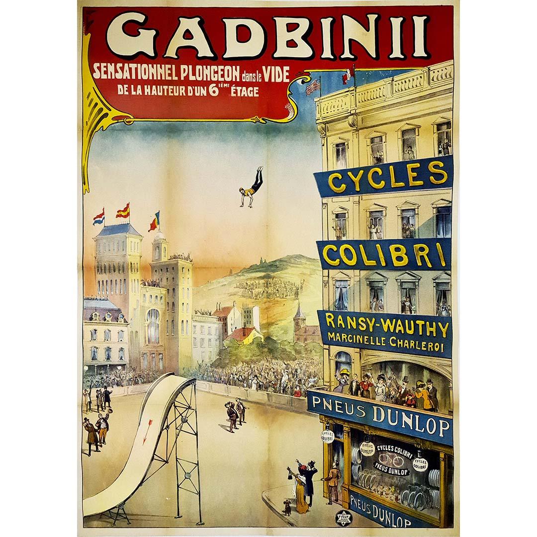 Beautiful original poster of the 30's for the Gadbini show and its sensational dive into the void of the 6th floor.

Cycle - Advertising - Show

Cycles Colibri - Ransy-Youthy - Dunlop Tires