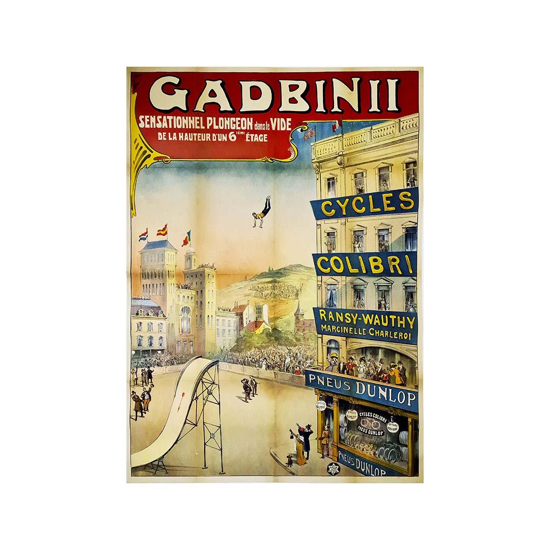 Original poster of the 30's for the Gadbini show and its sensational dive - Print by Julien T'Felt