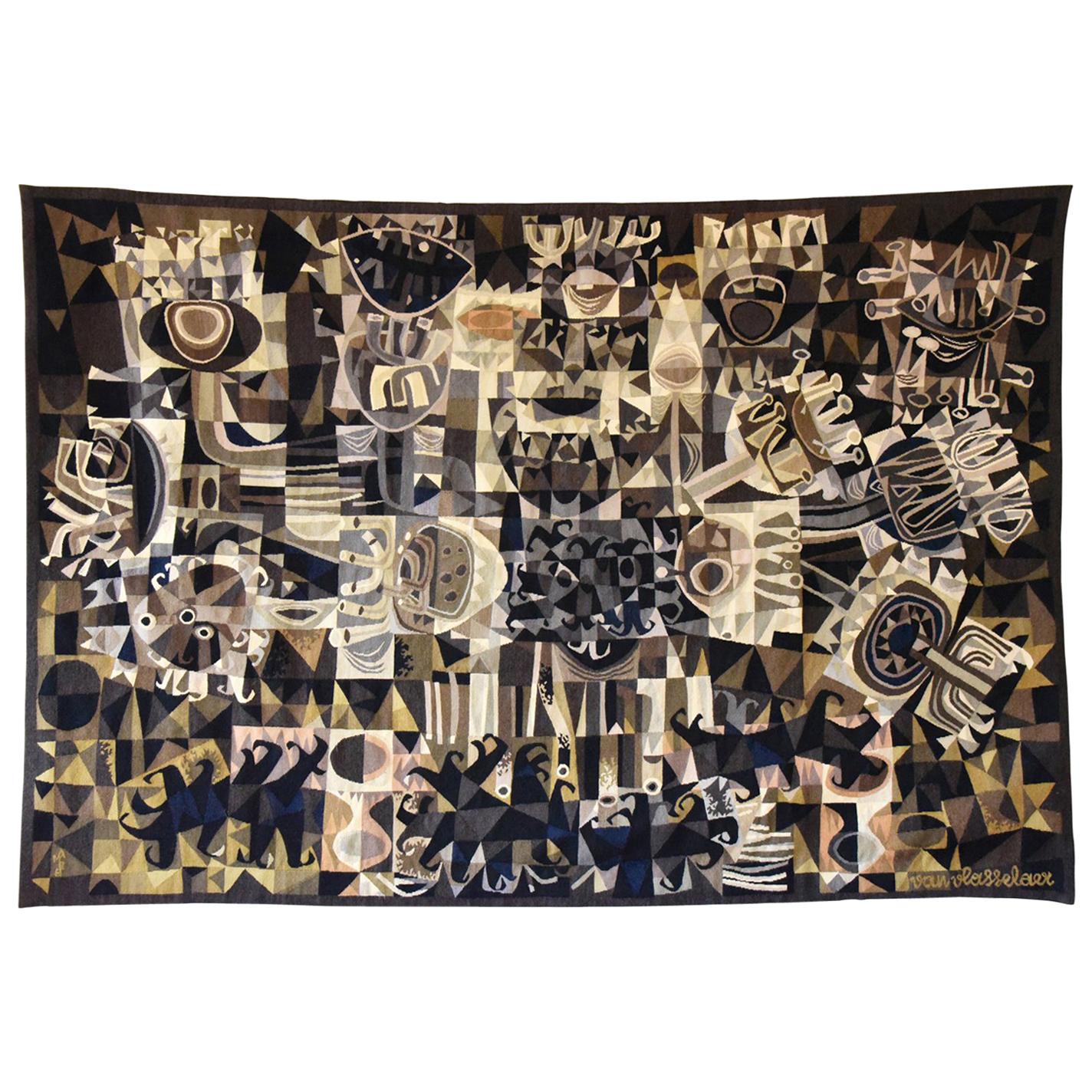 Julien van Vlasselaer Midcentury Handwoven Abstract Tapestry 1972 Primavera