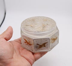 JULIEN VIARD 1920 Paris Art Deco Frosted Embossed Glass Lidded Vase  18Kt Gilt