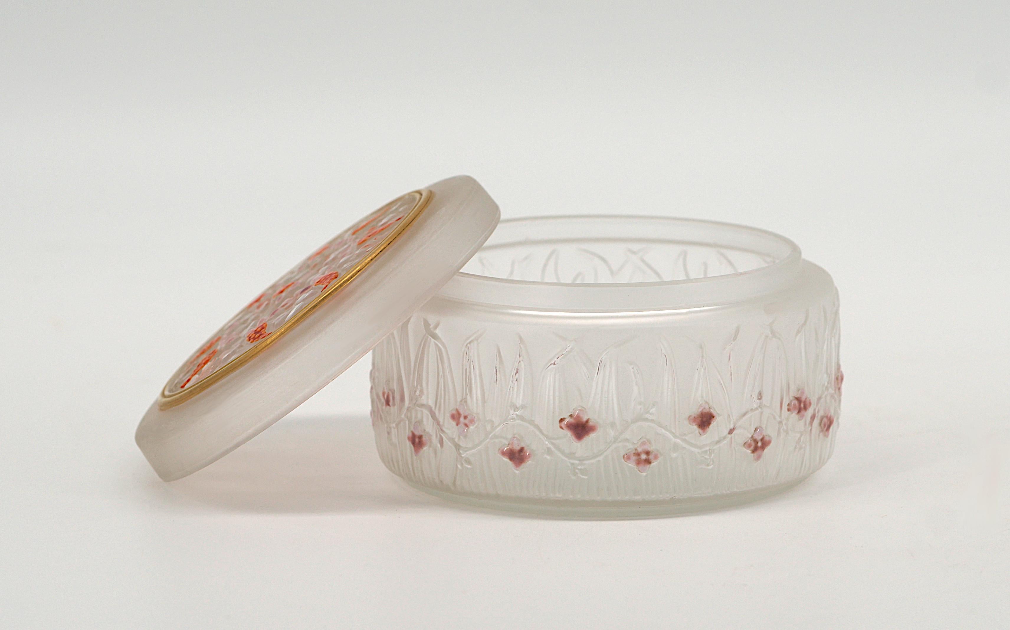 Polvera de vidrio esmerilado Art Decó Julien VIARD, Francia, 1920 Esmaltado en venta