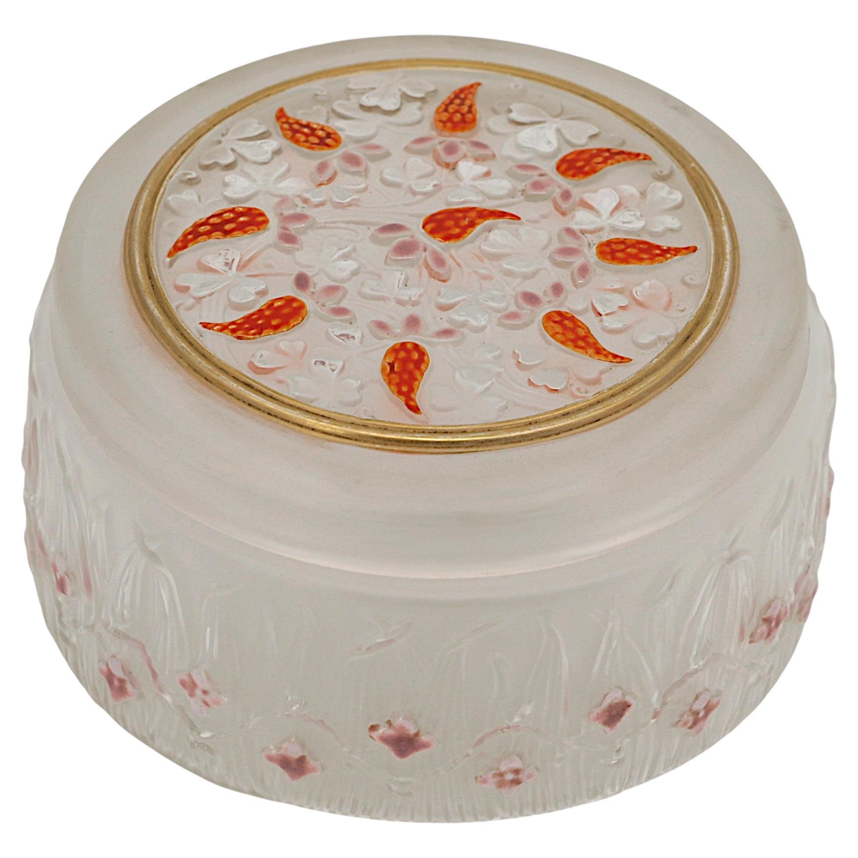 Julien VIARD Art Deco Enameled Frosted Glass Powder Compact, France, 1920