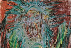 A monkey in green Julien Wolf Contemporary art painting expressionnist animal