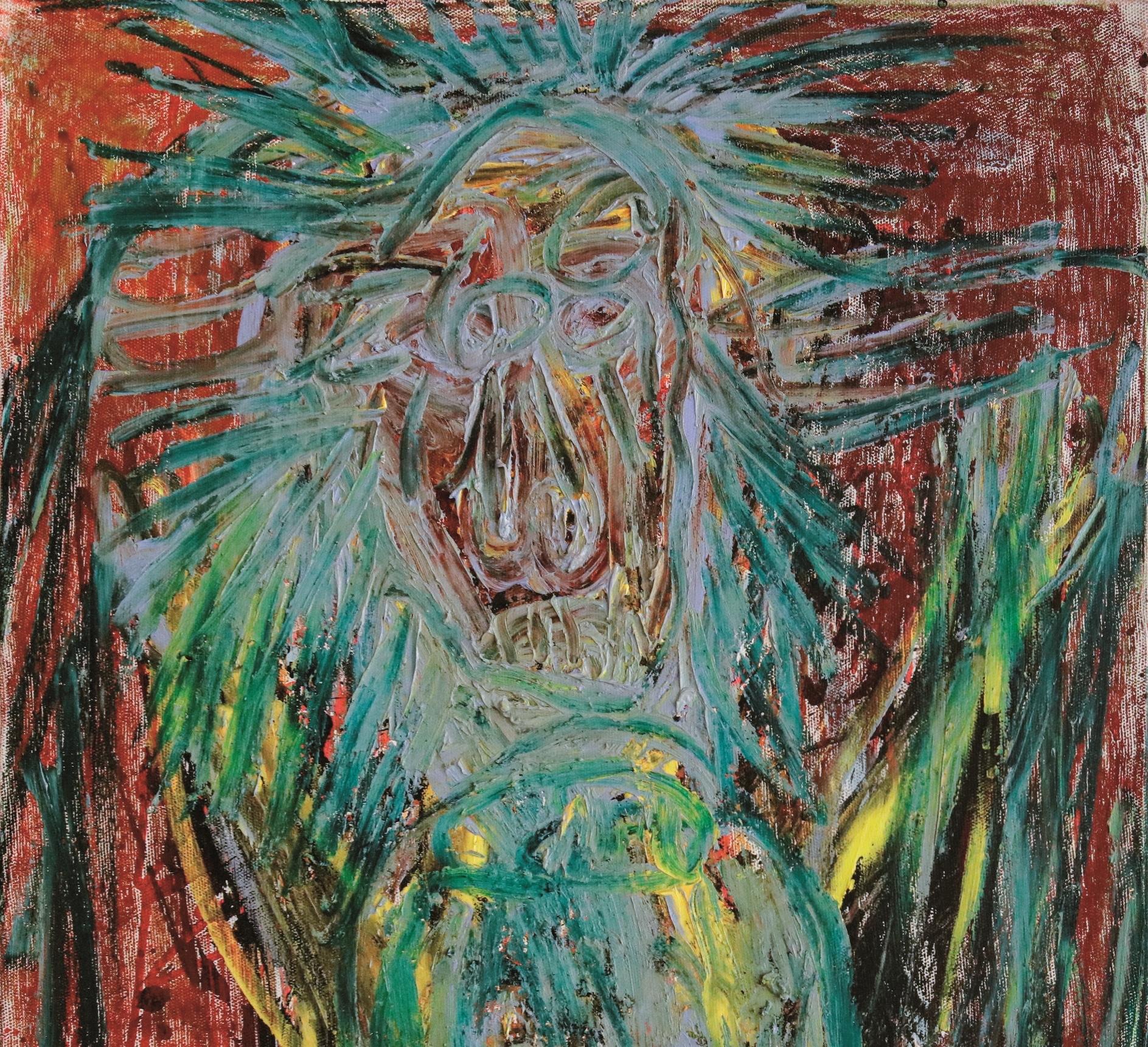A monkey in green Julien Wolf Contemporary art painting expressionnist animal  For Sale 1