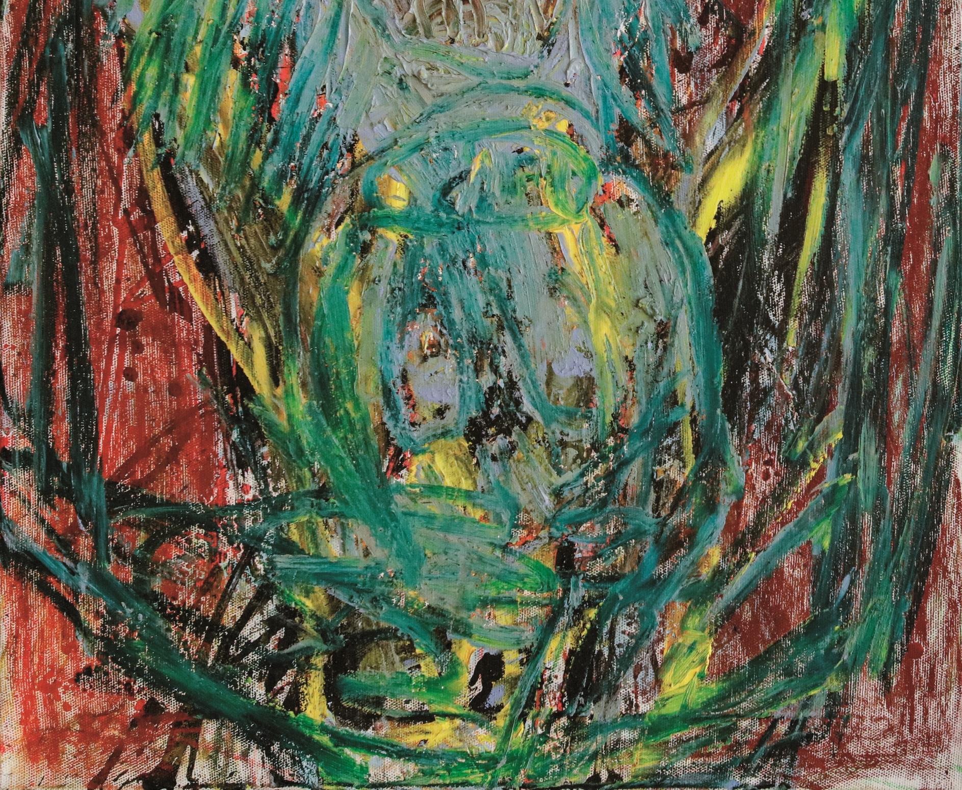 A monkey in green Julien Wolf Contemporary art painting expressionnist animal  For Sale 2