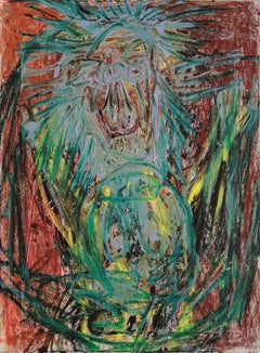 Julien Wolf - Peinture d'art contemporain représentant un singe vert - Animal expressionniste 