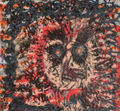 Motorist under a tree Julien Wolf Contemporary art painting outsider art red