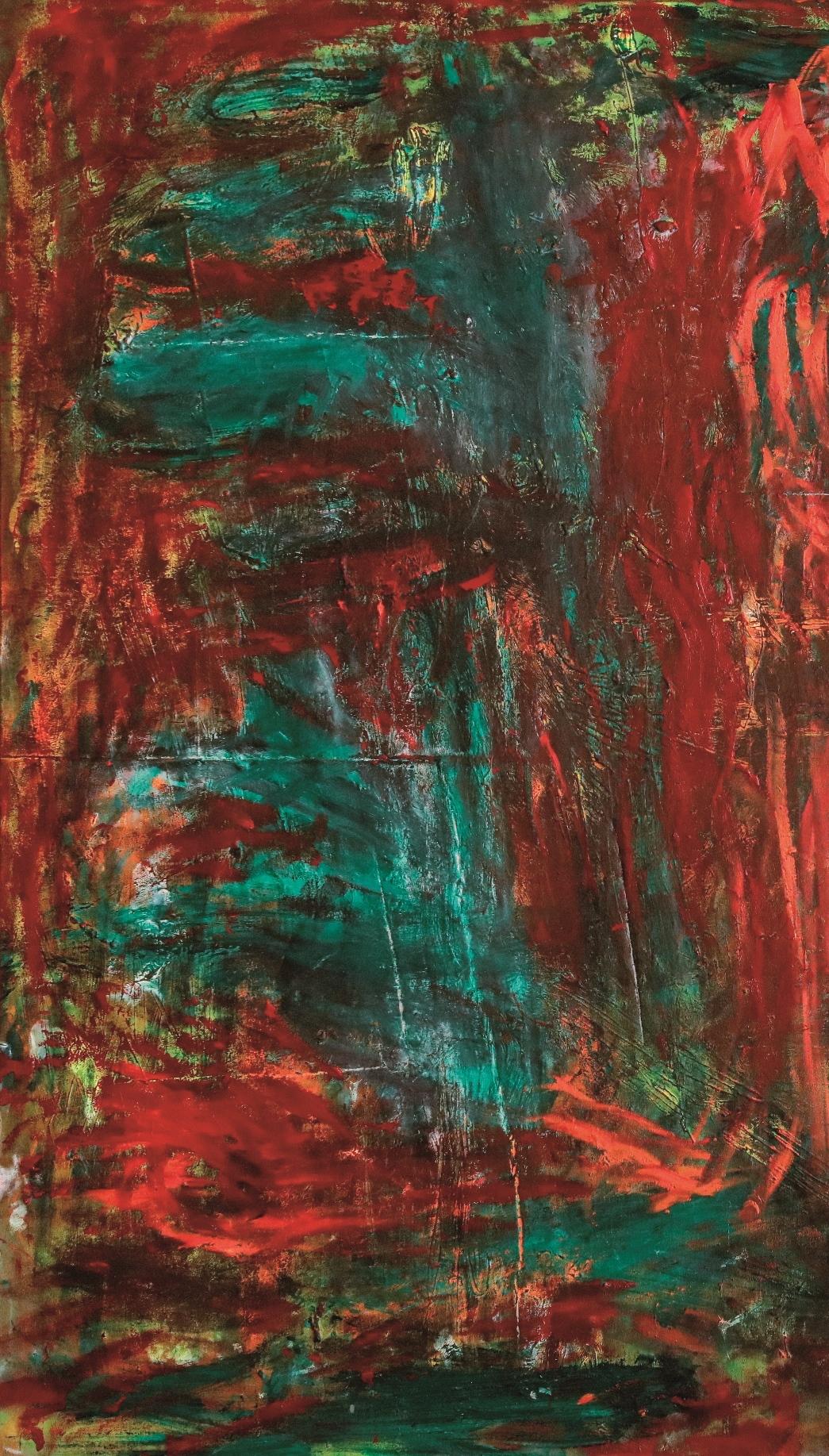 Telekinesis lesson Julien Wolf peinture d'art contemporaine expressionniste rouge brut en vente 3