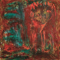 Telekinesis lesson Julien Wolf peinture d'art contemporaine expressionniste rouge brut