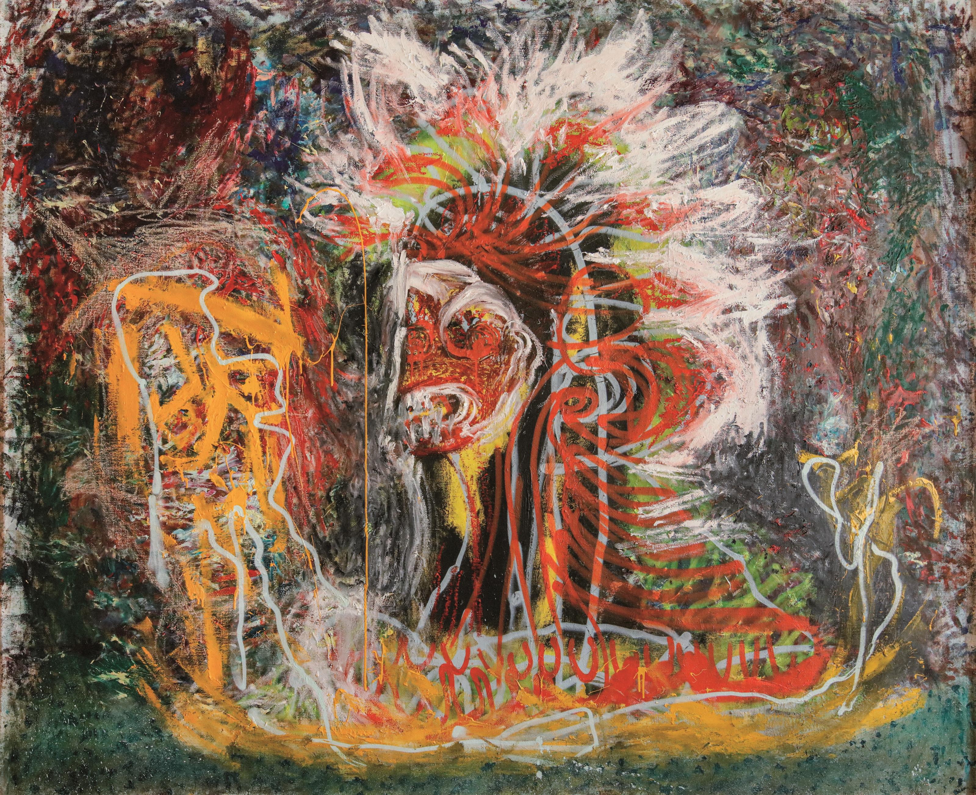 Le buisson de sirène Julien Wolf Peinture d'art contemporaine expressionniste rouge et jaune