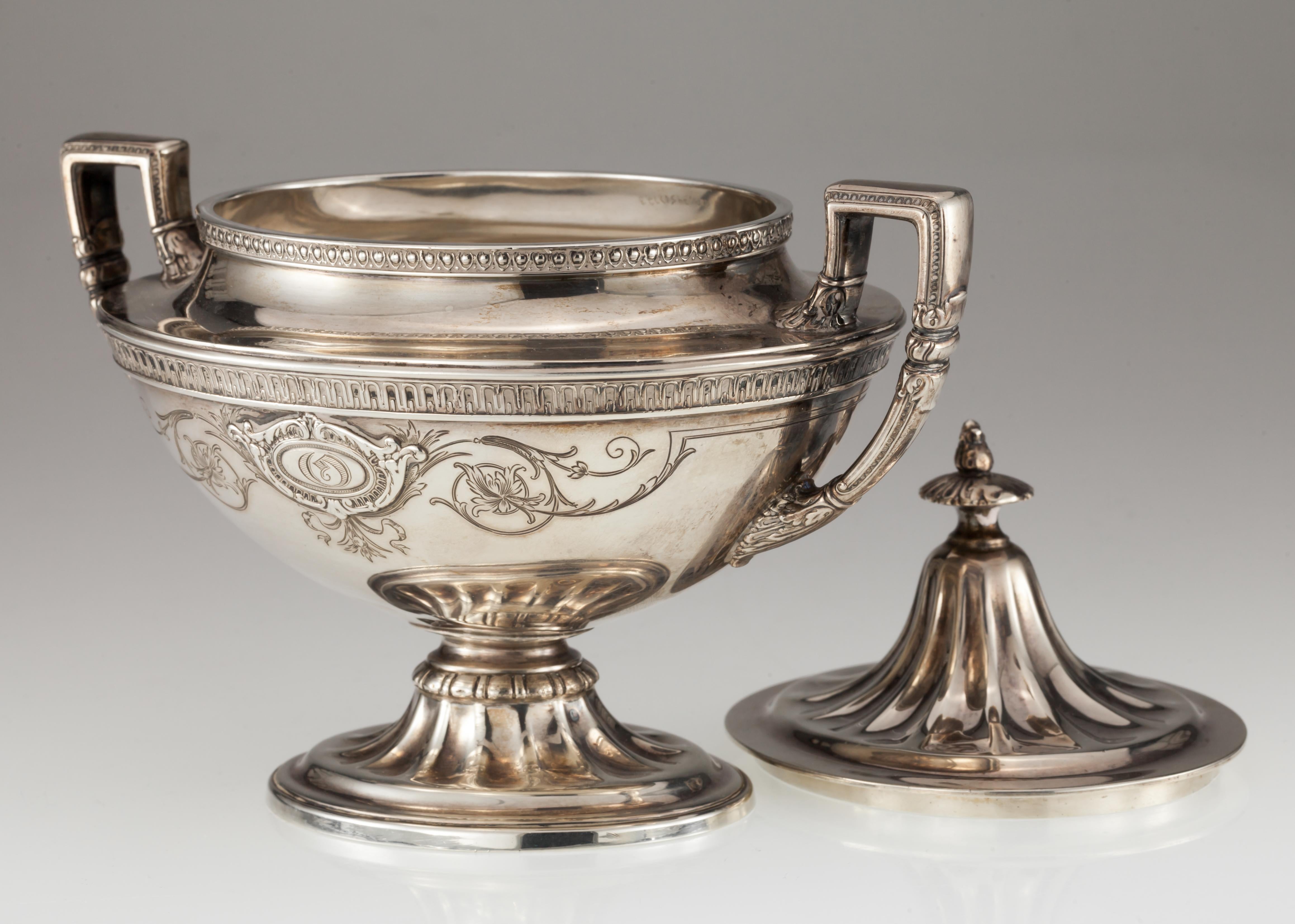 Neoclassical Juliet by Wallace Sterling Silver, Sugar & Creamer Set # 3700-2 For Sale