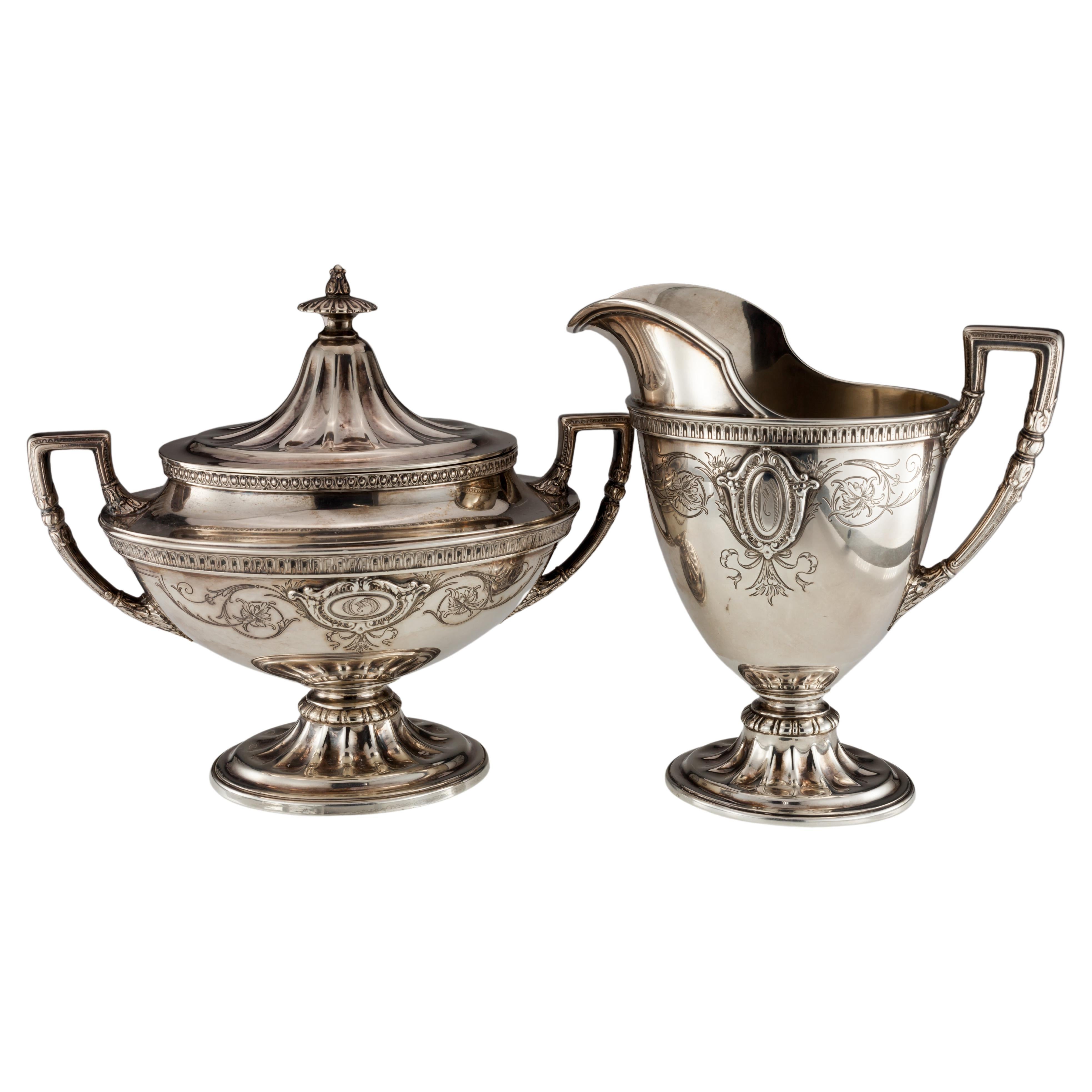 Juliet by Wallace Sterling Silver, Sugar & Creamer Set # 3700-2 For Sale