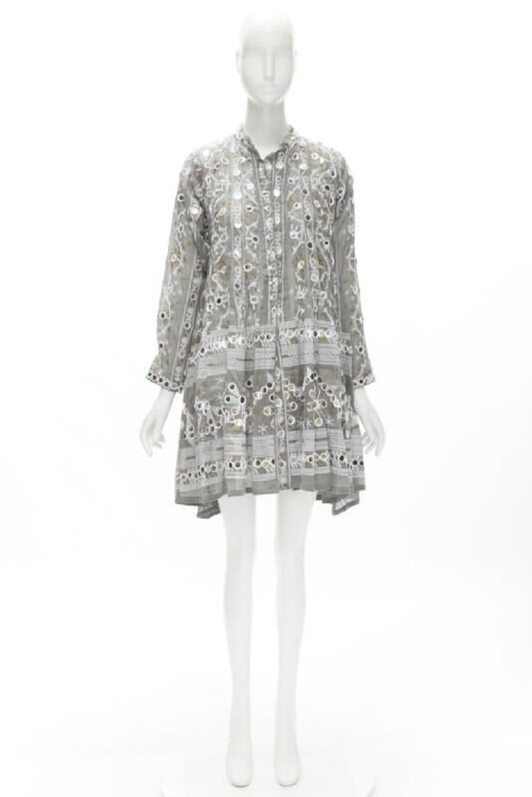 JULIET DUNN LONDON giacca grigia con stampa floreale e pailette argento con orlo svasato US2 S in vendita 5
