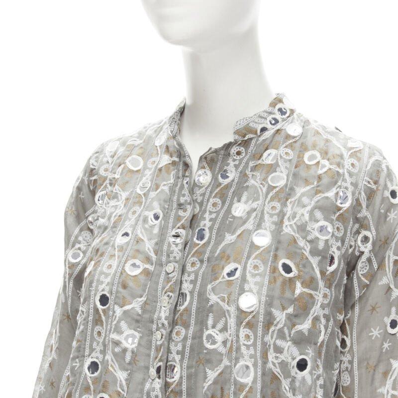 Argento JULIET DUNN LONDON giacca grigia con stampa floreale e pailette argento con orlo svasato US2 S in vendita