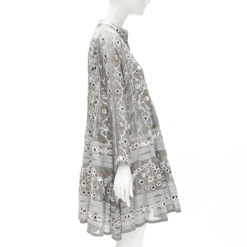 Donna JULIET DUNN LONDON giacca grigia con stampa floreale e pailette argento con orlo svasato US2 S in vendita