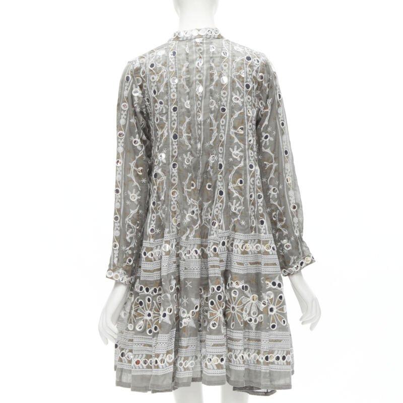 JULIET DUNN LONDON giacca grigia con stampa floreale e pailette argento con orlo svasato US2 S in vendita 1