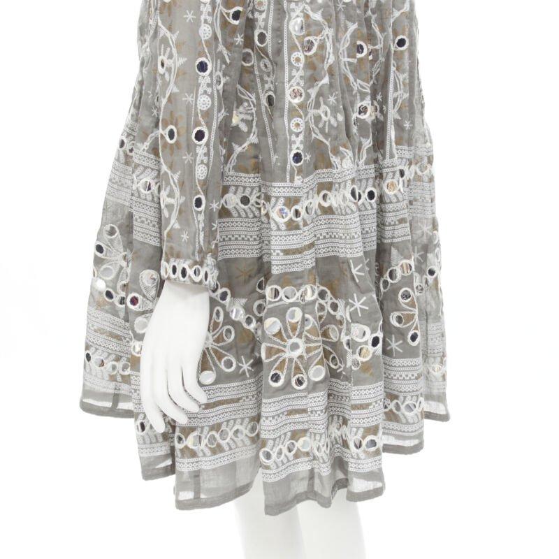 JULIET DUNN LONDON giacca grigia con stampa floreale e pailette argento con orlo svasato US2 S in vendita 3