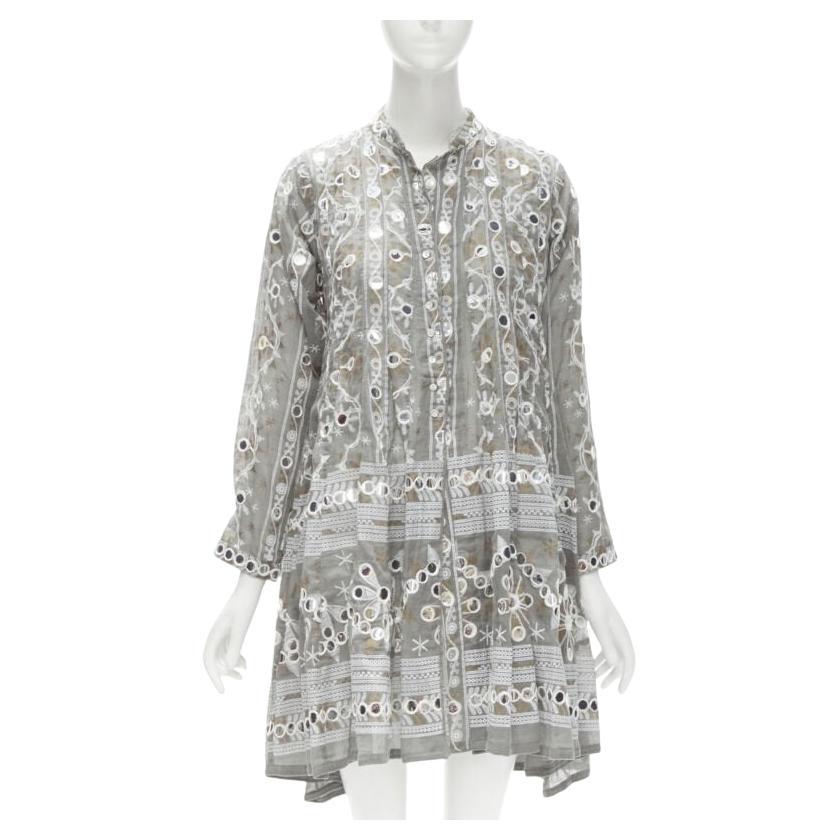 JULIET DUNN LONDON grey floral print silver pailette flared hem jacket US2 S