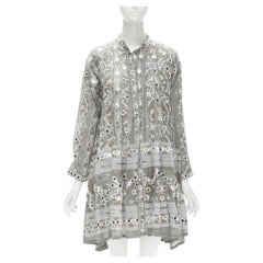 JULIET DUNN LONDON grey floral print silver pailette flared hem jacket US2 S