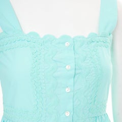 JULIET DUNN squiggle applique neon aqua cotton square neck sundress US1 XS