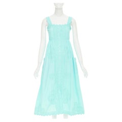 JULIET DUNN squiggle applique neon aqua cotton square neck sundress US1 XS