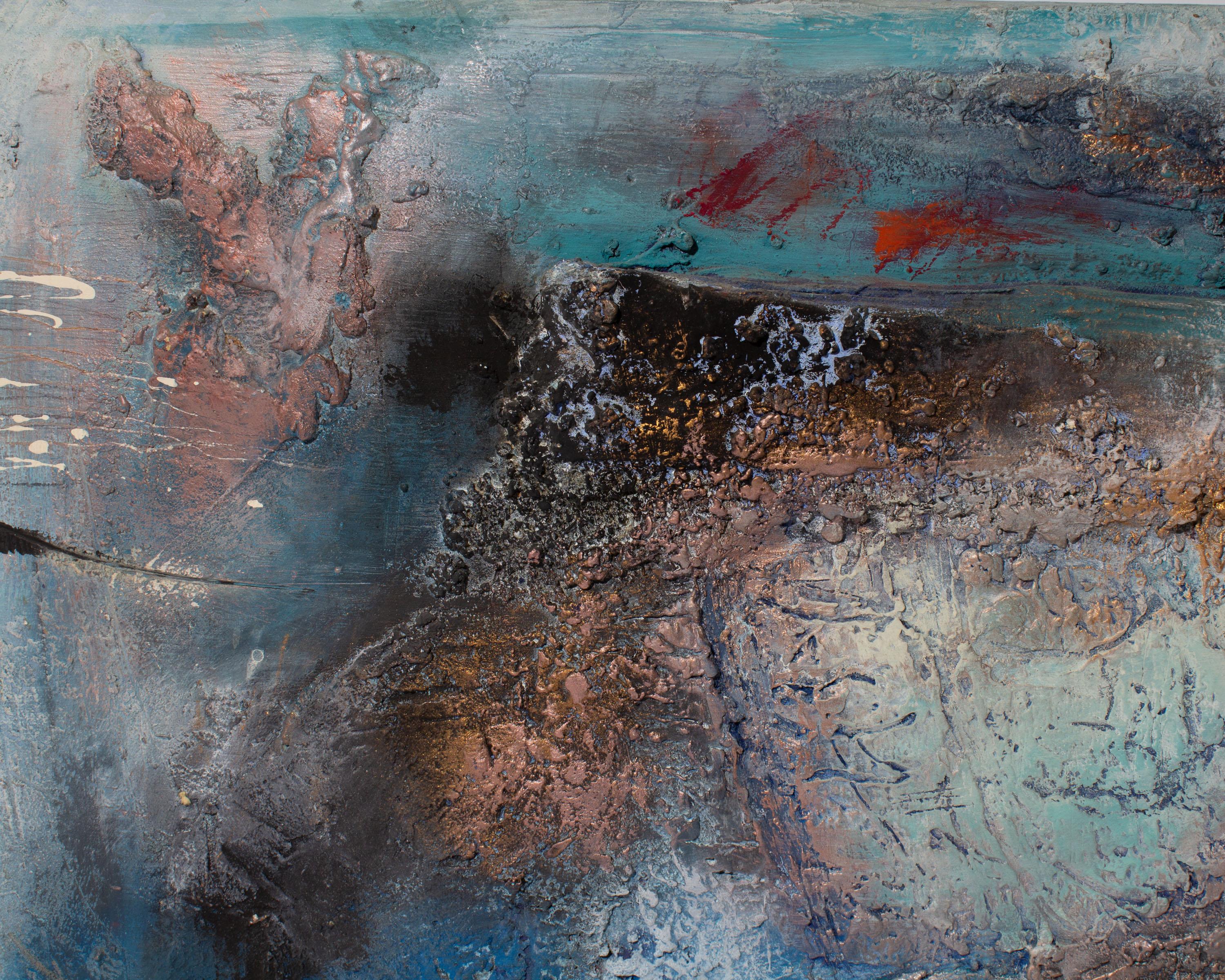 American Juliet Holland Signed “Blue Encrustation #2” Mixed Media Wall Assemblage For Sale