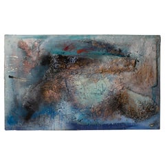 Juliet Holland Signed “Blue Encrustation #2” Mixed Media Wall Assemblage