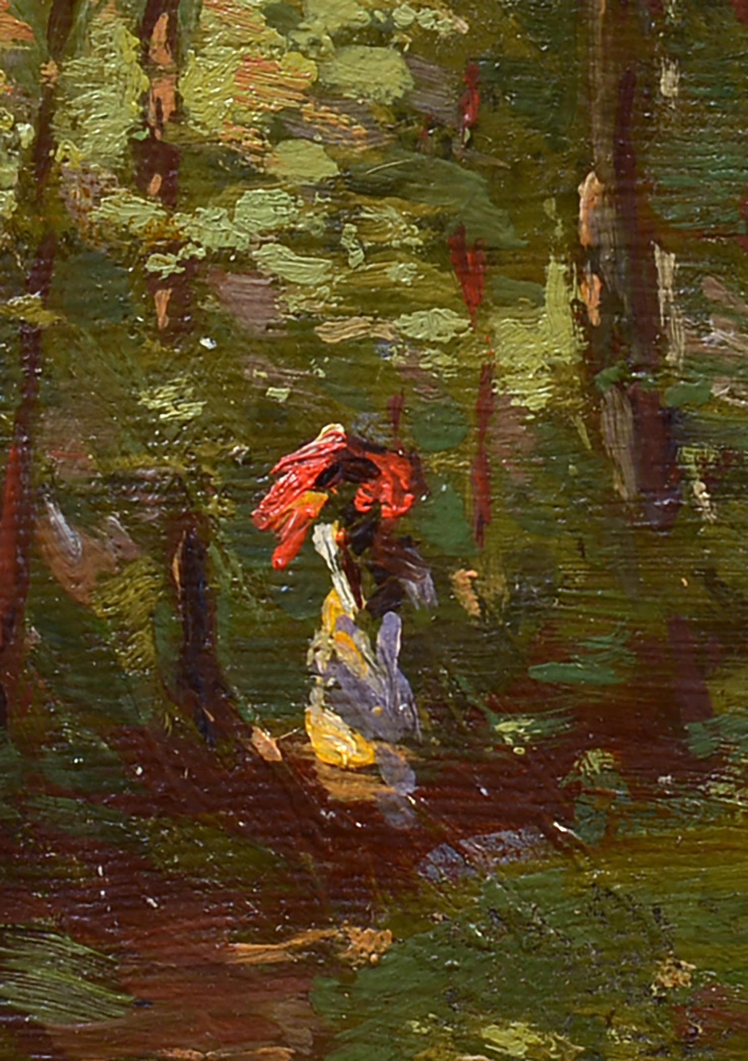 Paseo vespertino, Impresionista americano, Figura en camino forestal, Paisaje - Figurative Painting Marrón de Juliet M. White