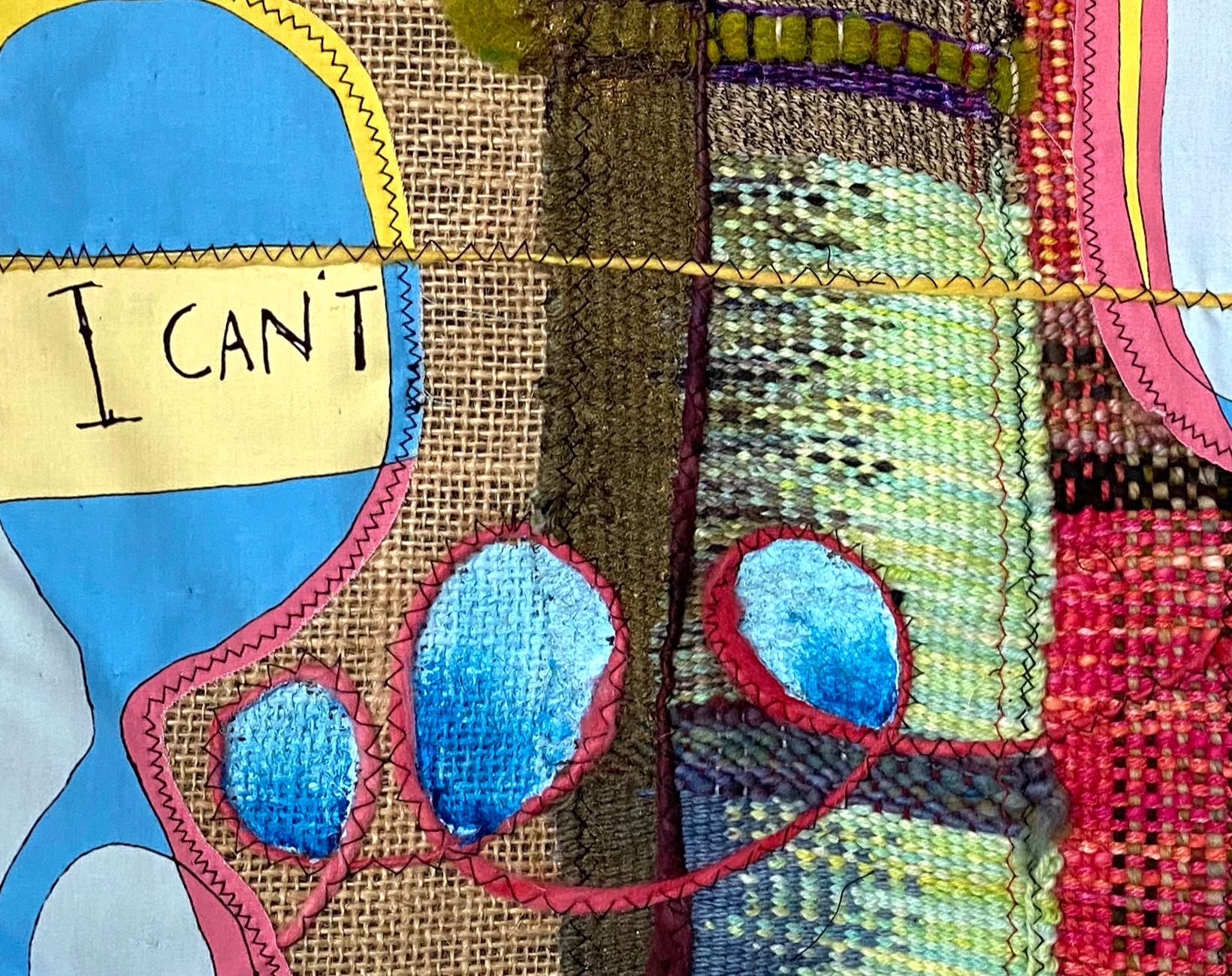 Handwoven textile wall hanging: 'I Can't' - Painting by Juliet Martin