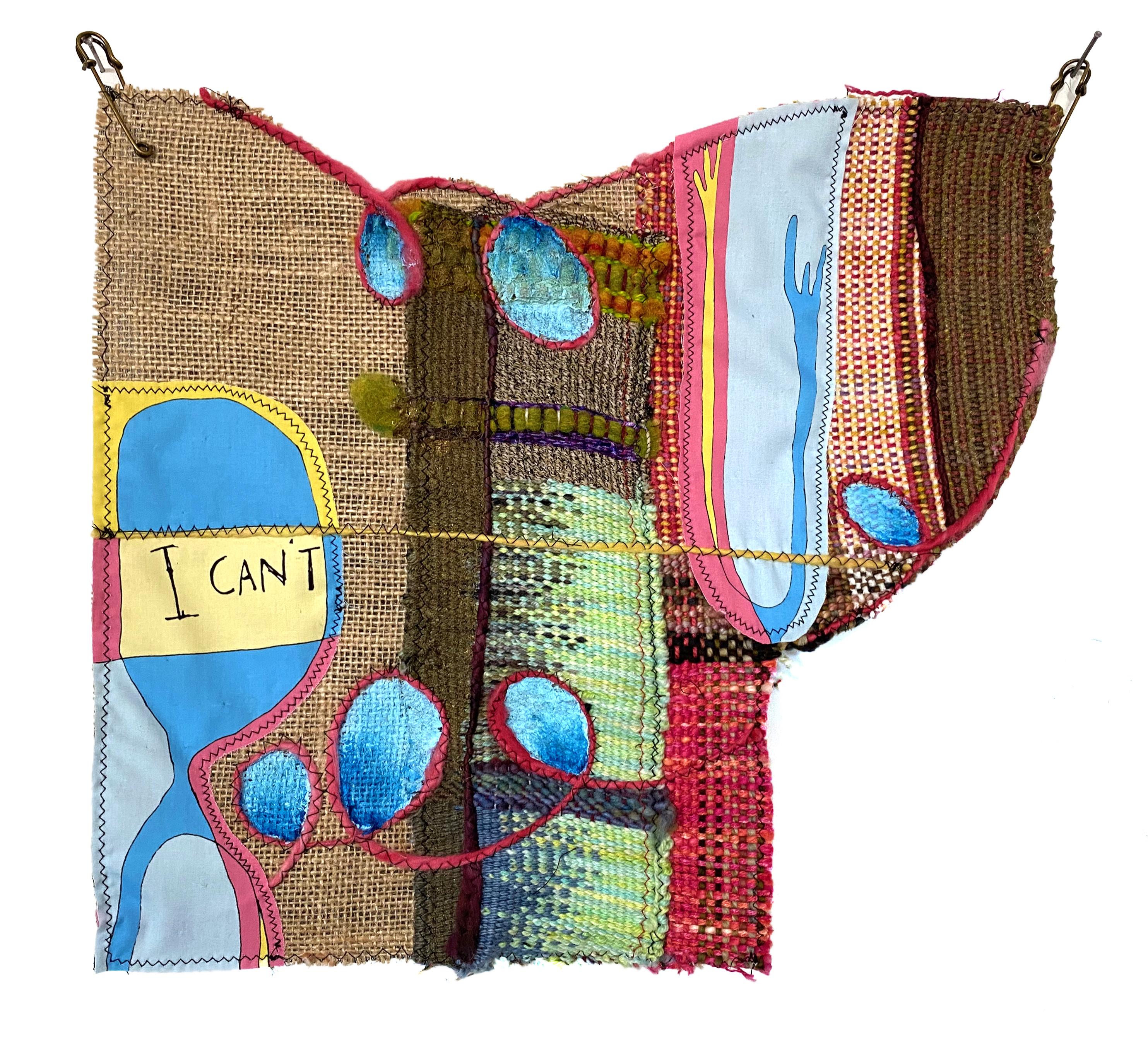 Juliet Martin Portrait Painting - Handwoven textile wall hanging: 'I Can't'