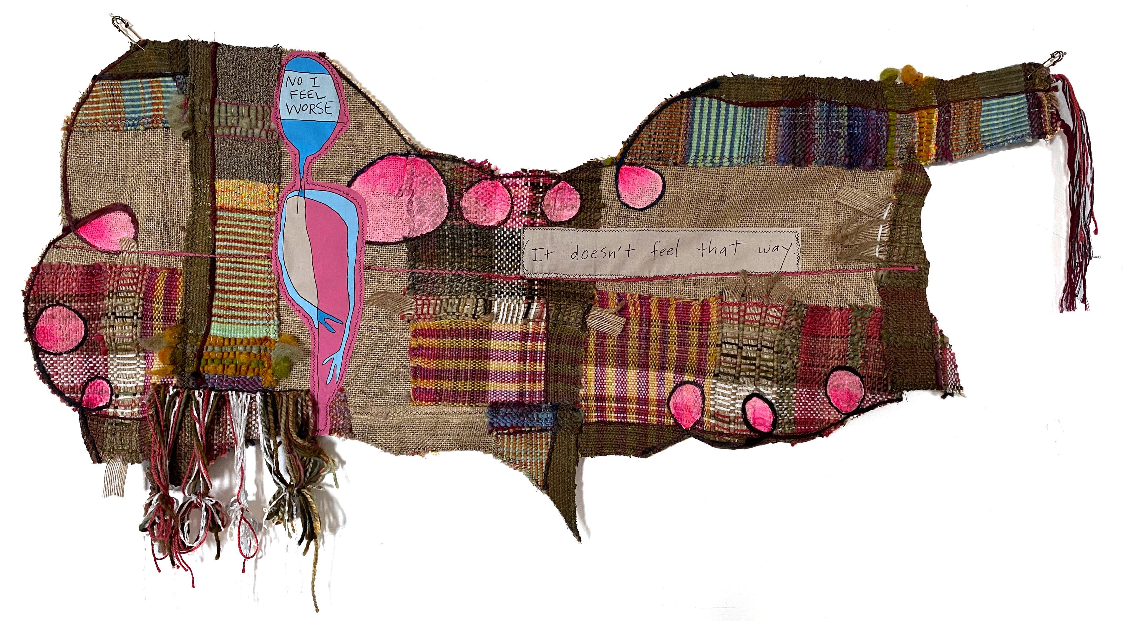 Handwoven textile wall hanging: 'No, I Feel Worse' - Mixed Media Art by Juliet Martin