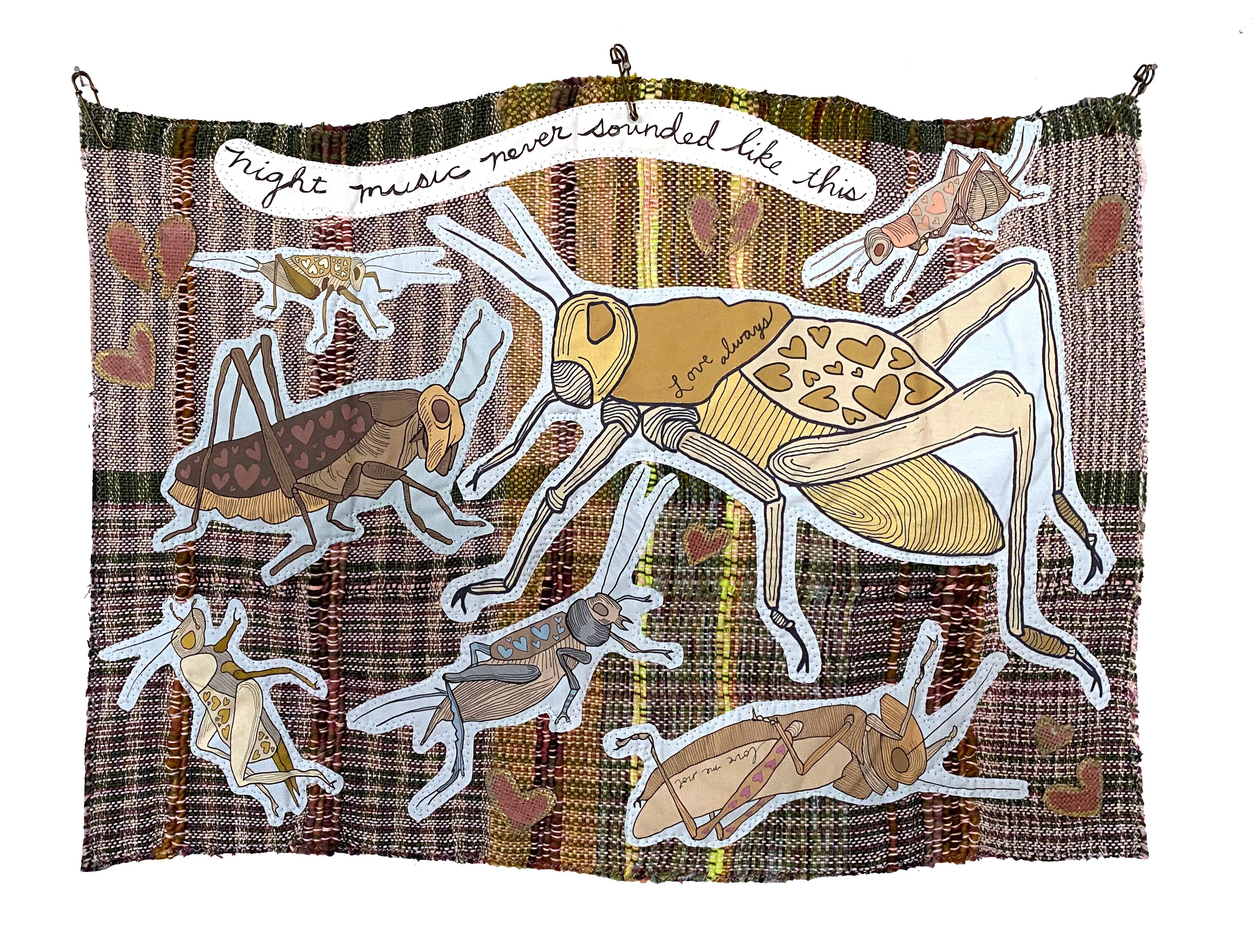 Juliet Martin Animal Painting - Textile wall hanging: 'Night Music Never Sounded Like This'
