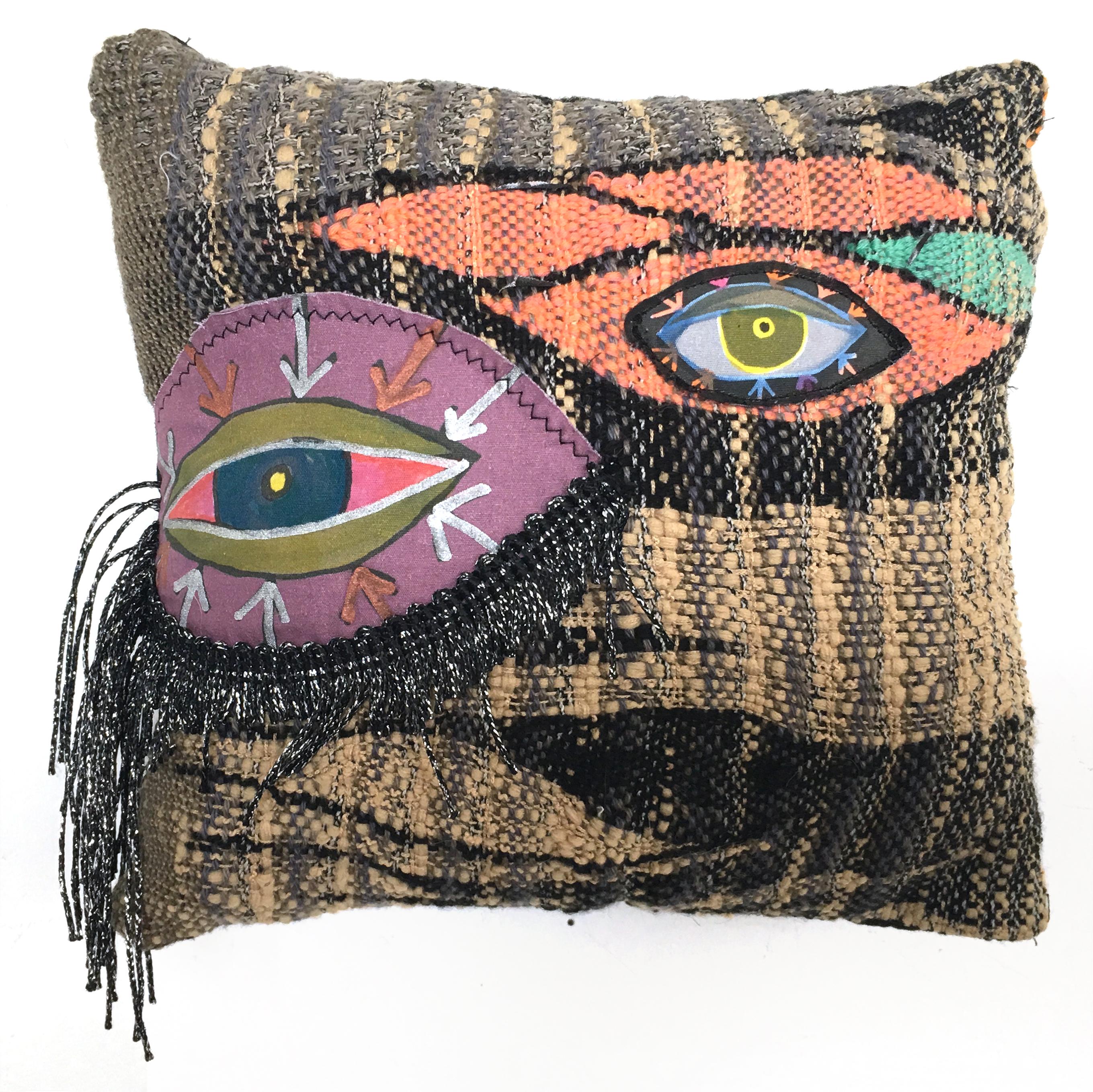 Juliet Martin Abstract Sculpture - Handwoven Textile Fabric Sculpture: 'Eyes for You' 