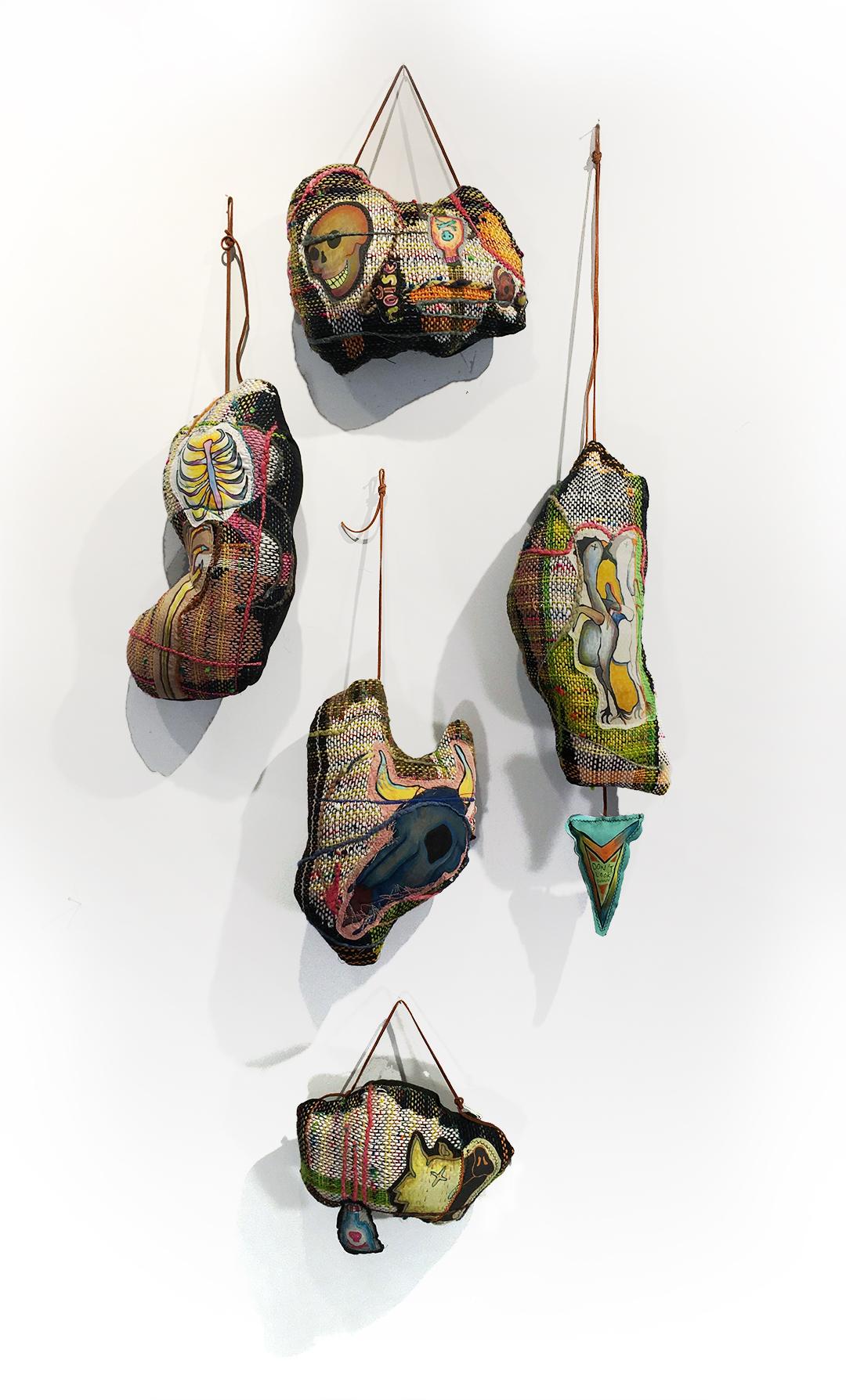 Juliet Martin Abstract Sculpture - Handwoven Textile Wall Hanging: 'Hanging'