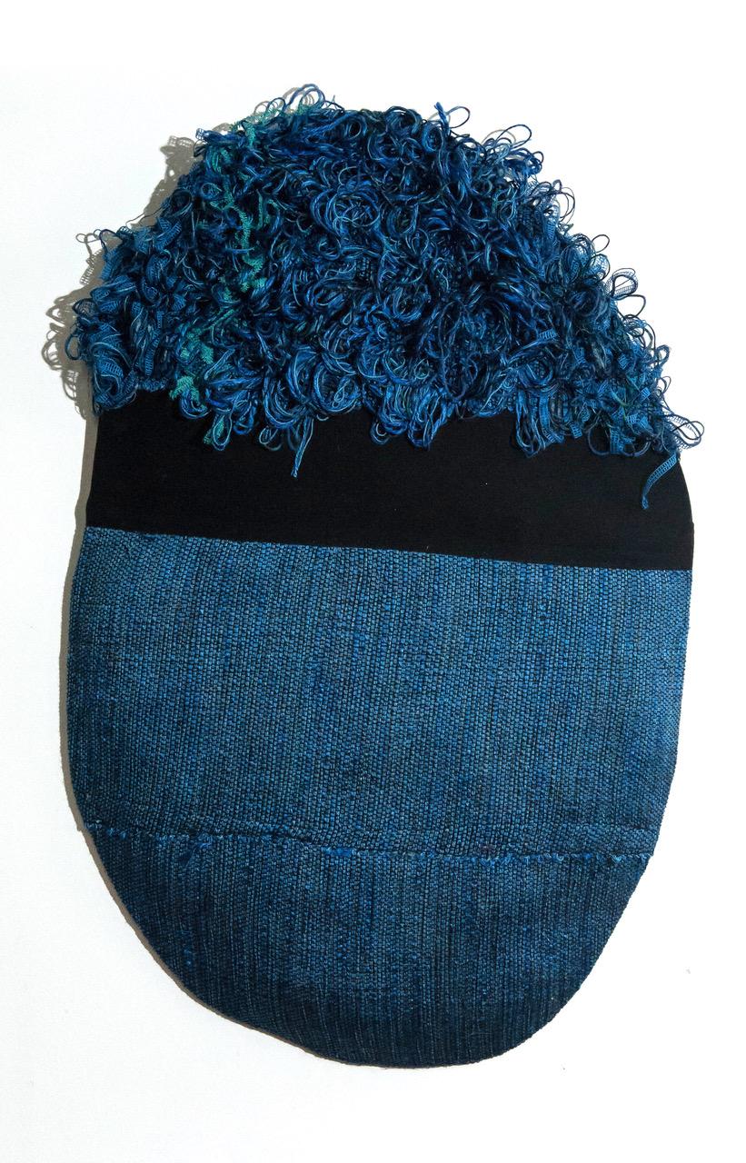 Juliet Martin Abstract Sculpture - Handwoven Textile Whimsical Wall Hanging: 'Outer Wear: Blue'