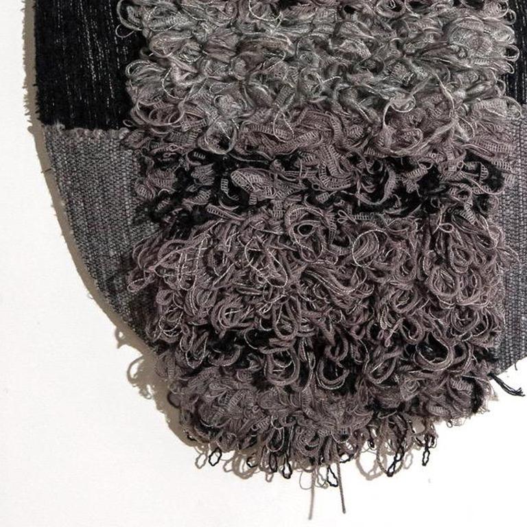 Handwoven Textile Whimsical Wall Hanging: 'Outer Wear: Gray' - Black Abstract Sculpture by Juliet Martin