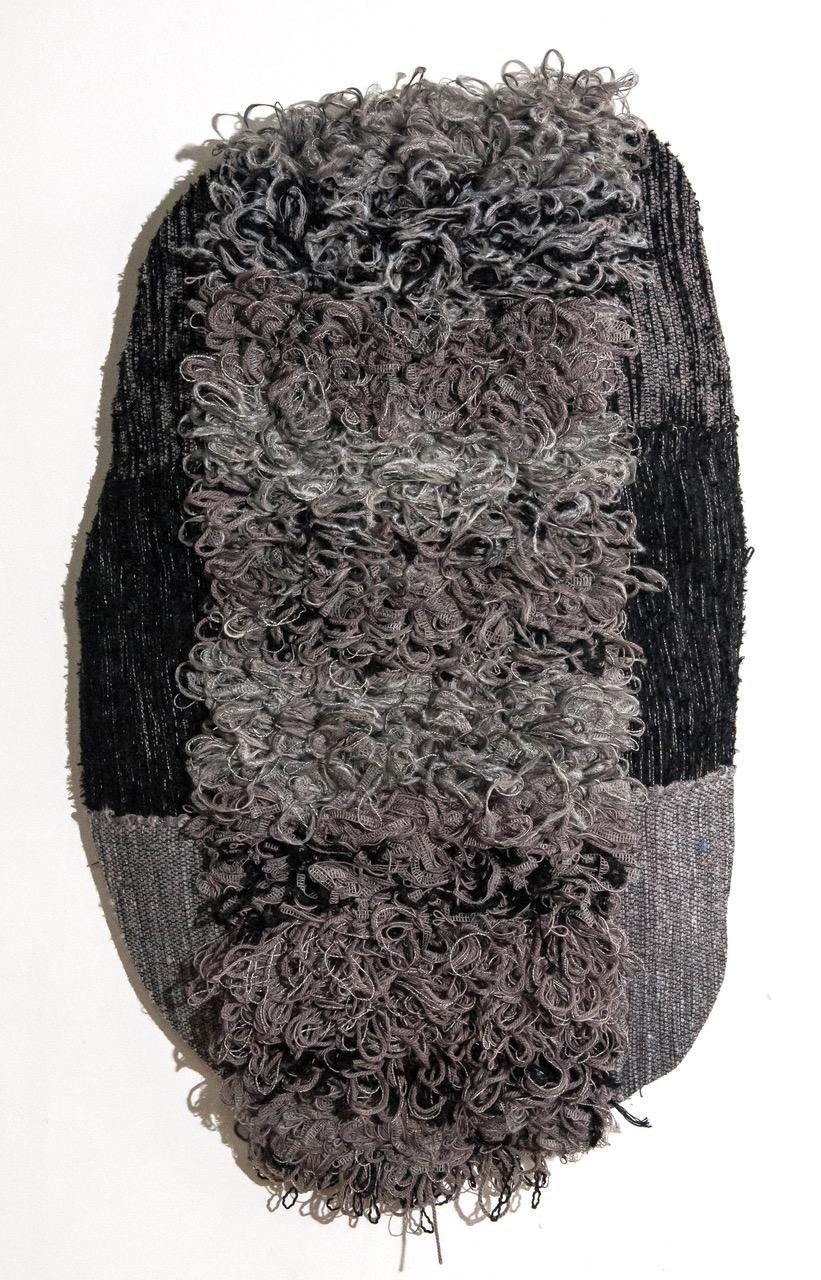 Juliet Martin Abstract Sculpture - Handwoven Textile Whimsical Wall Hanging: 'Outer Wear: Gray'