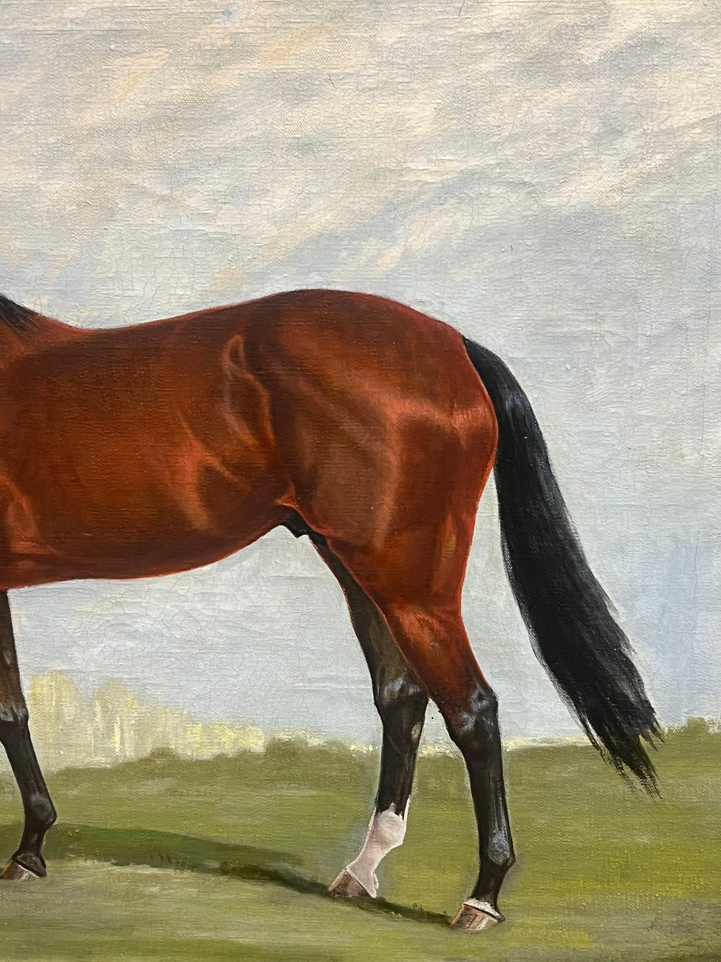 Large British Equestrian Oil Painting Portrait of Brown Horse in Landscape 8