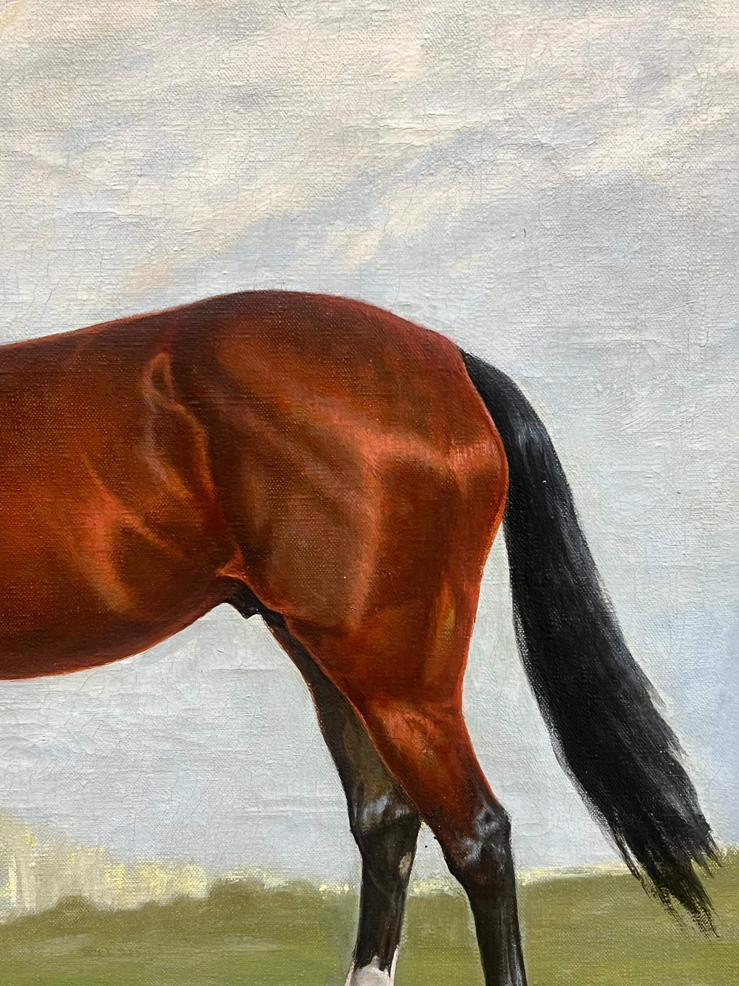 Large British Equestrian Oil Painting Portrait of Brown Horse in Landscape 2