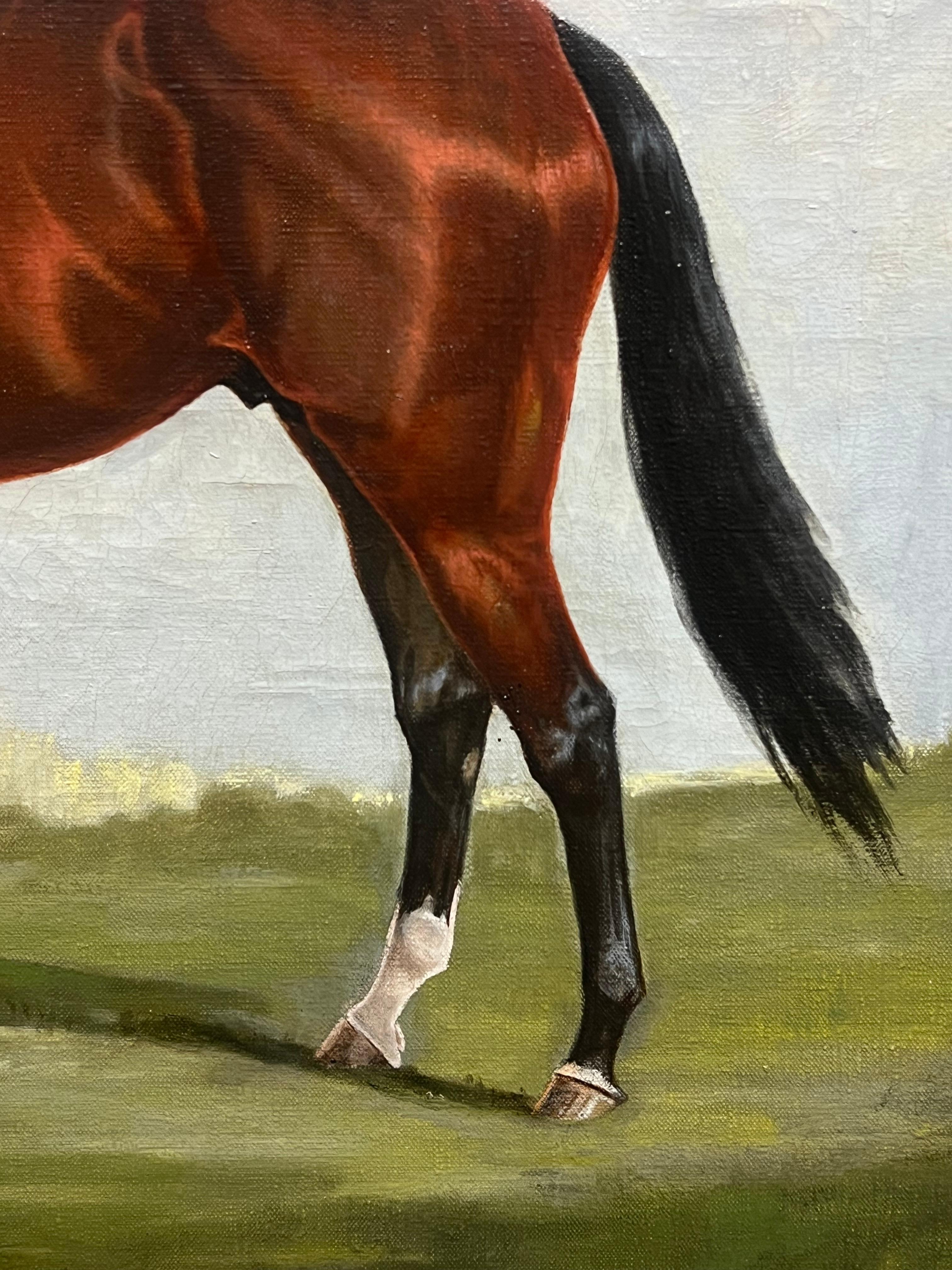 Large British Equestrian Oil Painting Portrait of Brown Horse in Landscape 3