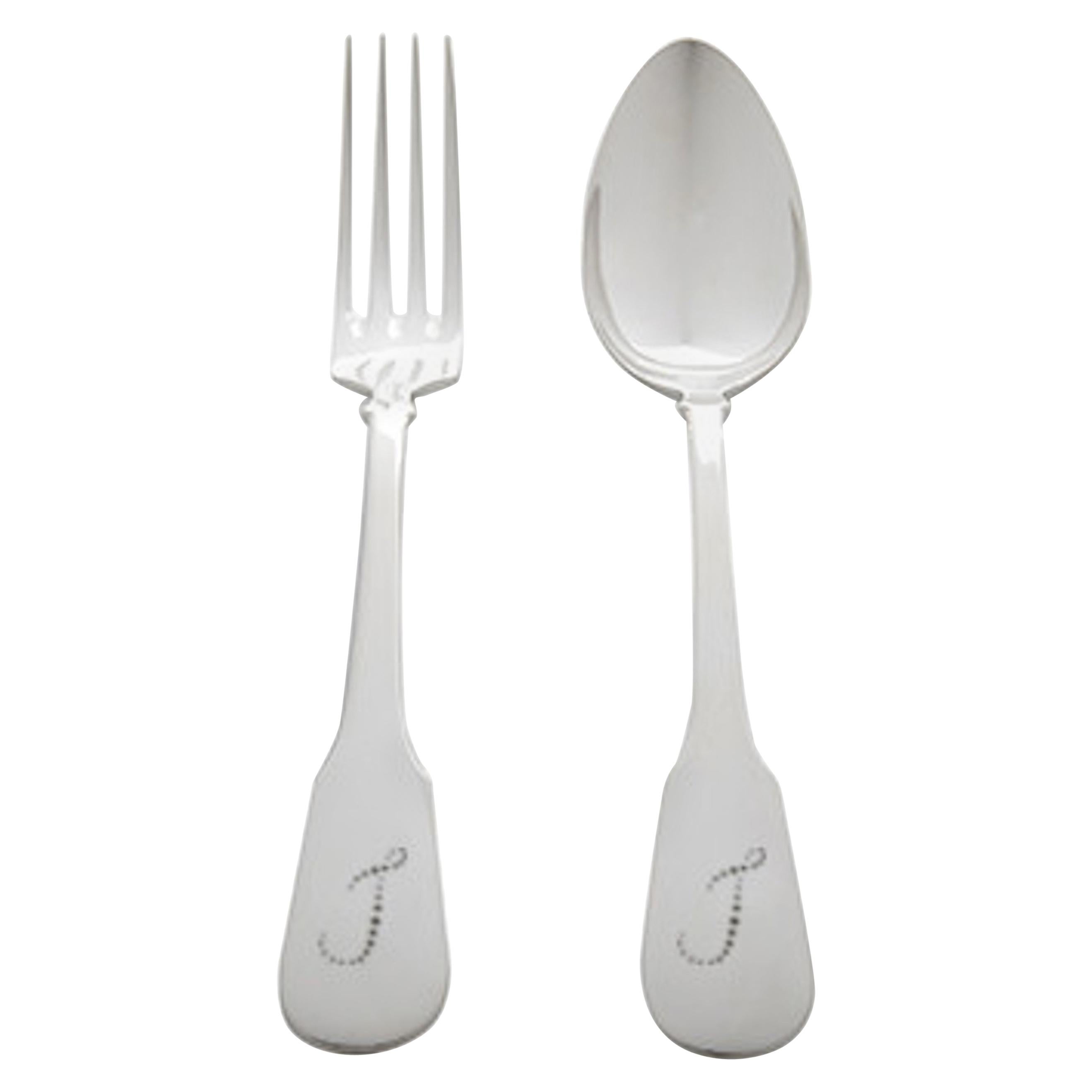Julietta Serving Fork and Spoon by Julia B. For Sale