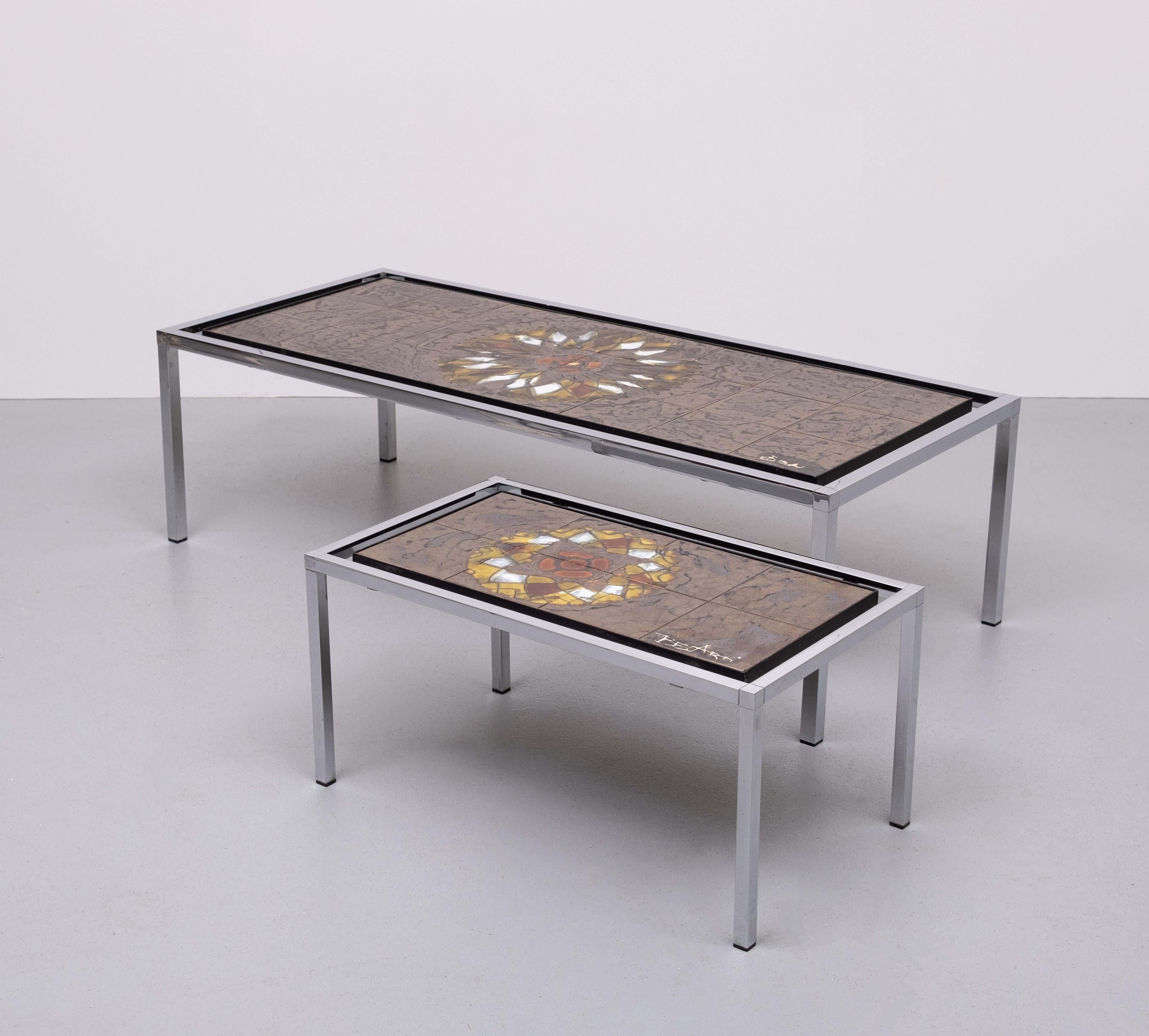 Juliette Belarti  Ceramic tile Table set of 3  Belgian 1970s For Sale 6