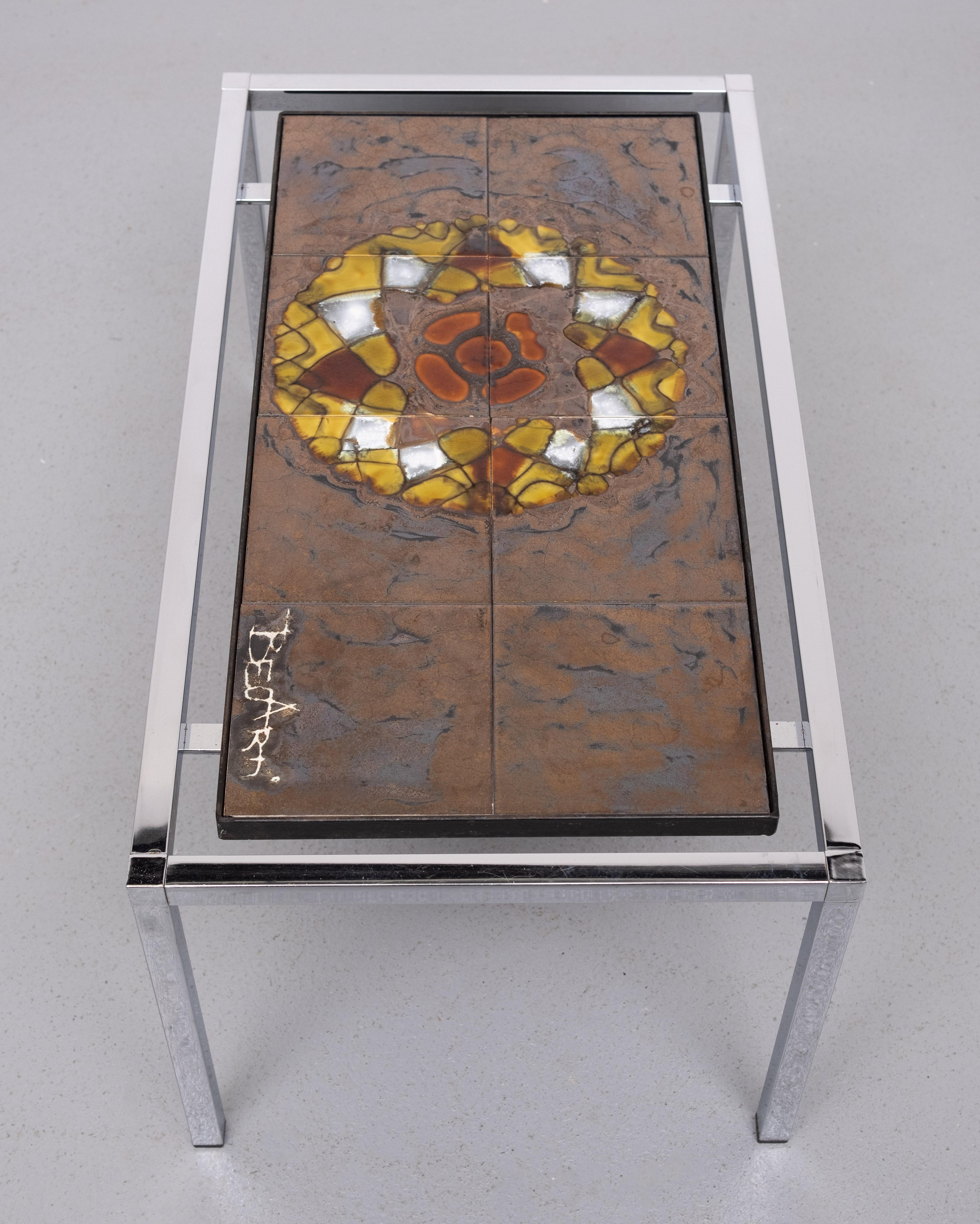 Juliette Belarti  Ceramic tile Table set of 3  Belgian 1970s For Sale 7